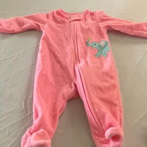 Carter's Fleece Footed Sleeper Hot Pink With Elephant for Baby Girl